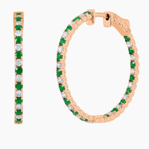 rose gold alternating emerald hoop