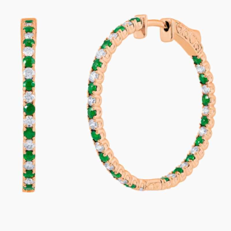 rose gold alternating emerald hoop