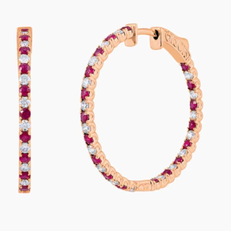 rose gold alternating ruby hoop