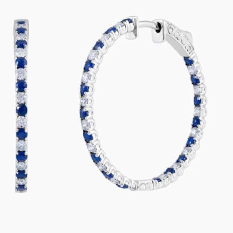 Alternating Sapphire Natural Diamond Hoop