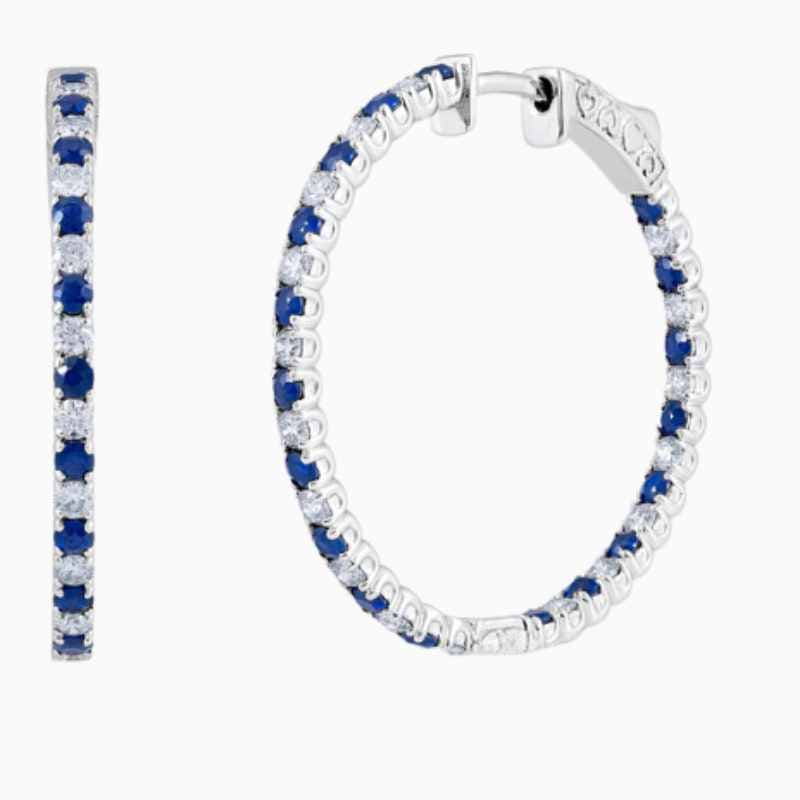 Alternating Sapphire Natural Diamond Hoop