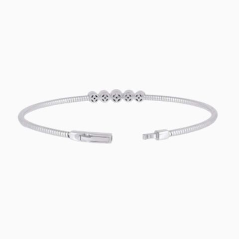 5 Station Graduate Bezel Set Lab Grown Diamond Flexible Bangle with lab grown diamonds in 14k solid gold back