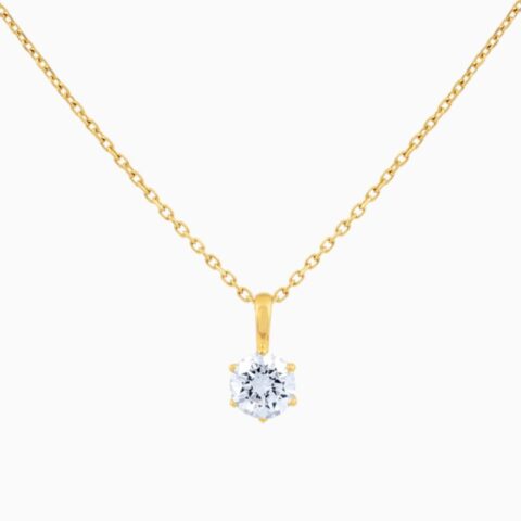 6 prong IGI certified lab grown diamond single stone solitaire necklace 14K gold