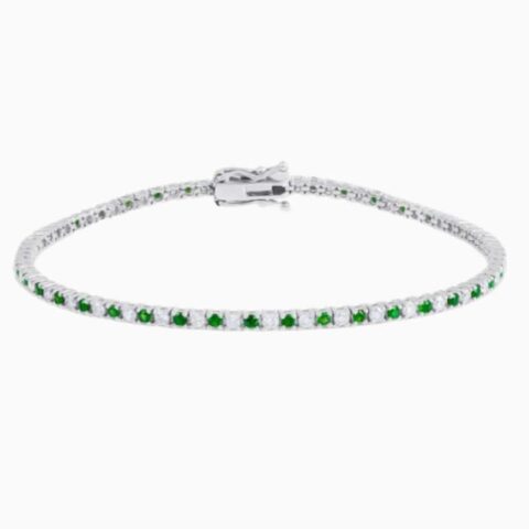 Alternating Green Emerald And Lab Grown Diamond Tennis Bracelet with lab grown diamonds in 14k solid gold