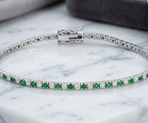 Alternating Green Emerald And Lab Grown Diamond Tennis Bracelet