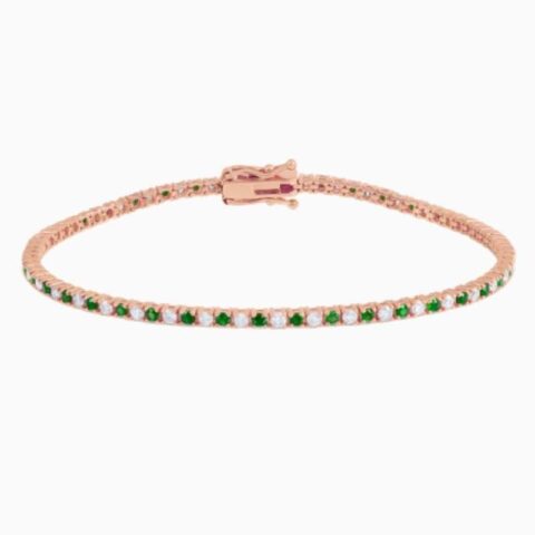 Alternating Green Emerald And Lab Grown Diamond Tennis Bracelet with lab grown diamonds in 14k solid gold rose gold