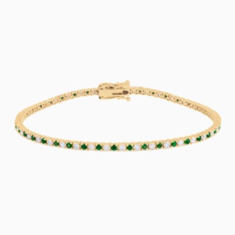 Alternating Green Emerald and Natural Diamond Tennis Bracelet in 14k solid gold with natural diamonds golden