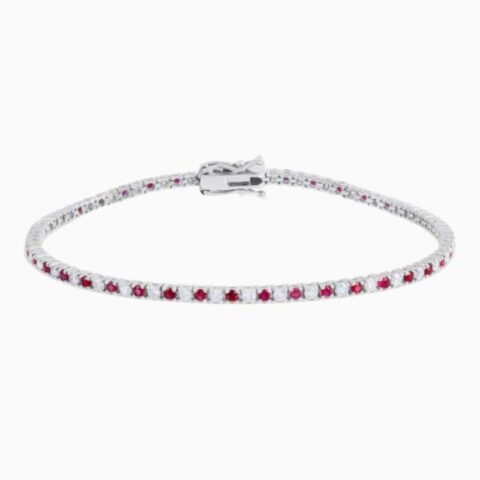 Alternating Ruby And Lab Grown Diamond Tennis Bracelet with lab grown diamonds in 14k solid gold