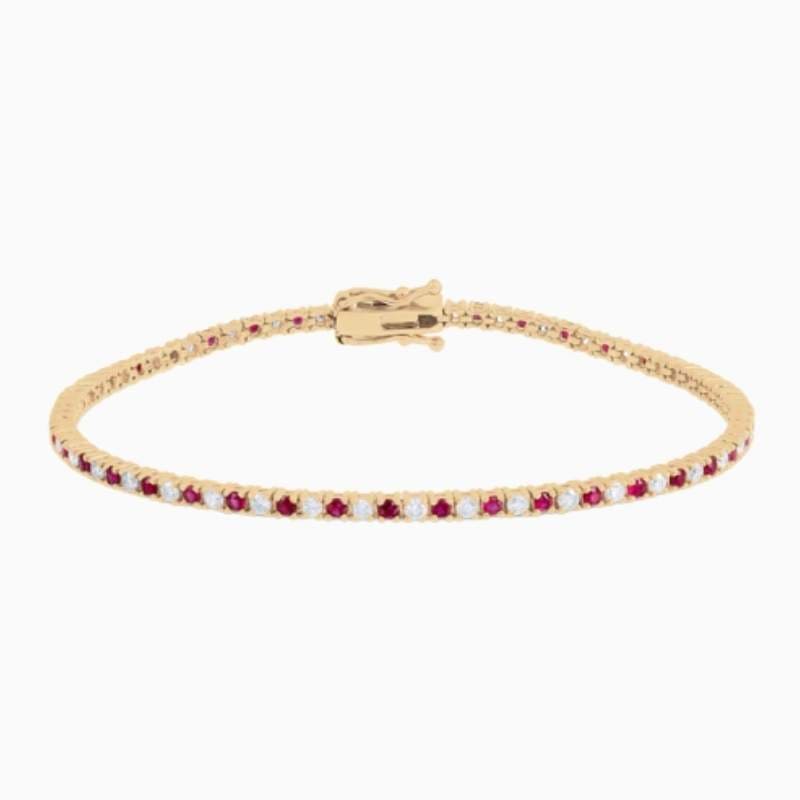 Alternating Ruby And Lab Grown Diamond Tennis Bracelet with lab grown diamonds in 14k solid gold golden