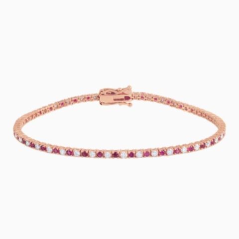 Alternating Ruby And Lab Grown Diamond Tennis Bracelet with lab grown diamonds in 14k solid gold rose gold