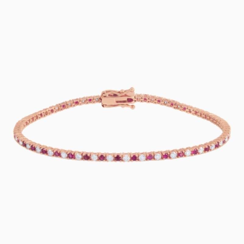 Alternating Ruby And Lab Grown Diamond Tennis Bracelet with lab grown diamonds in 14k solid gold rose gold