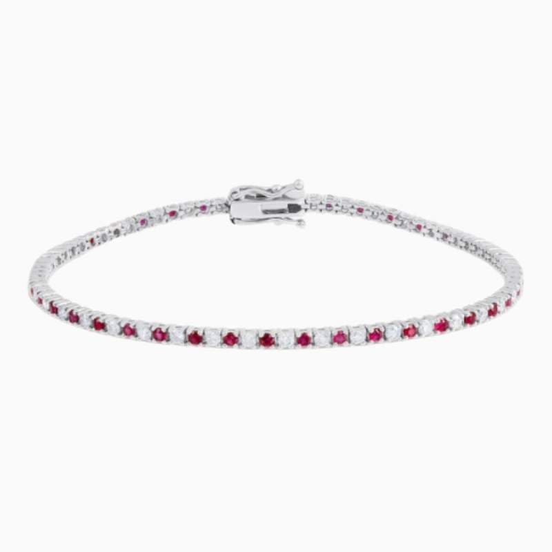 Alternating Ruby And Lab Grown Diamond Tennis Bracelet with lab grown diamonds in 14k solid gold