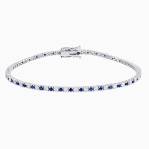 Alternating Sapphire And Lab Grown Diamond Tennis Bracelet with lab grown diamonds in 14k solid gold