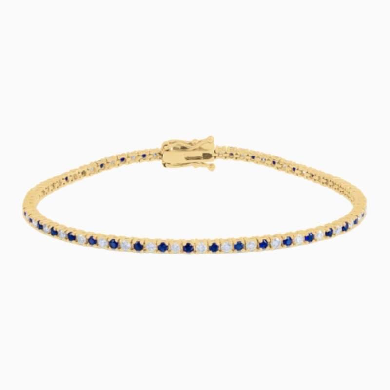 Alternating Sapphire And Lab Grown Diamond Tennis Bracelet with lab grown diamonds in 14k solid gold golden