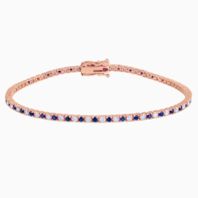 Alternating Sapphire And Lab Grown Diamond Tennis Bracelet with lab grown diamonds in 14k solid gold rose gold