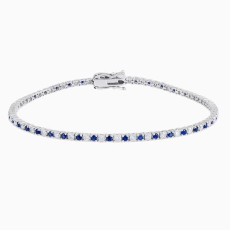 Alternating Sapphire And Lab Grown Diamond Tennis Bracelet with lab grown diamonds in 14k solid gold