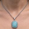 Paraiba agate silver pendant necklace with blue gemstone