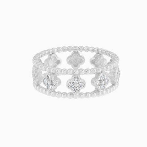 Beaded Lab Grown Diamond Flower Clover Ring