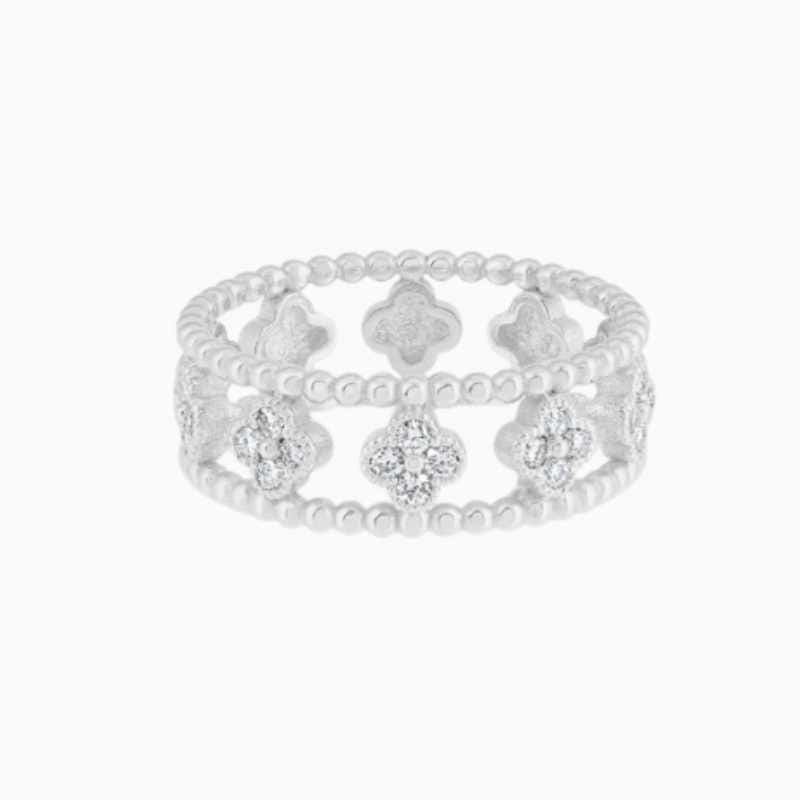 Beaded Lab Grown Diamond Flower Clover Ring