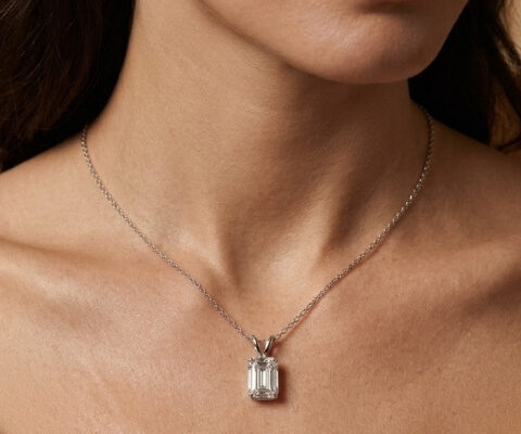 Bezel Set IGI Certified Emerald Cut Lab Grown Diamond Pendant Necklace