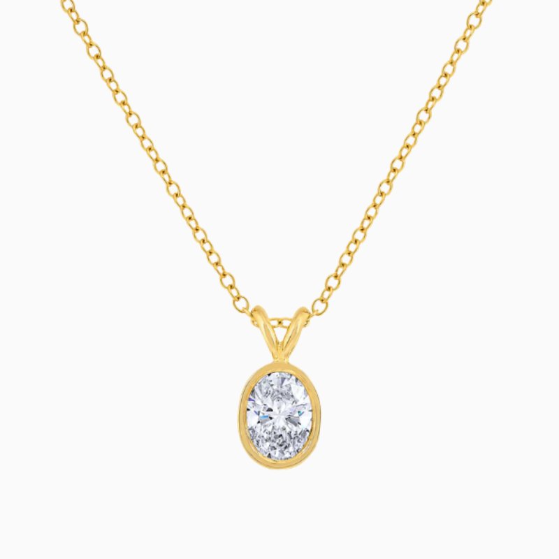 Bezel set IGI certified round cut lab grown diamond solitaire necklace 14K gold