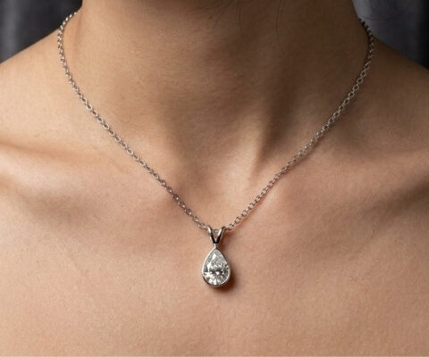 Bezel Set IGI Certified Lab Grown Diamond Pear Cut Pendant Necklace