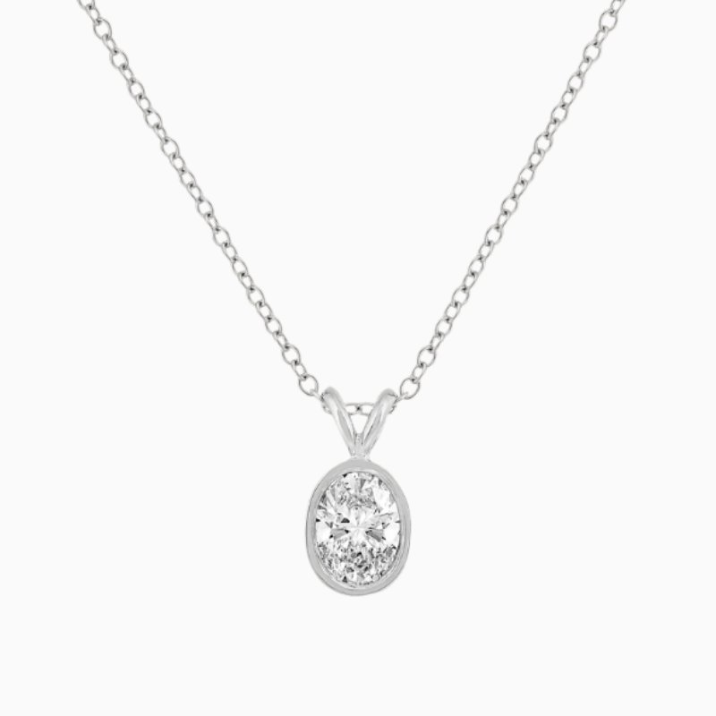 Bezel set IGI certified round cut lab grown diamond solitaire necklace 14K gold