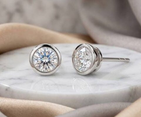 Bezel Set Natural Diamond Stud Earrings