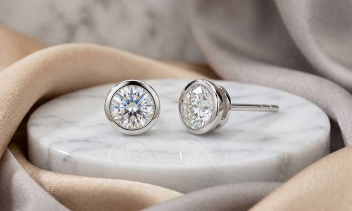 Silver Bezel Set Diamond Studs