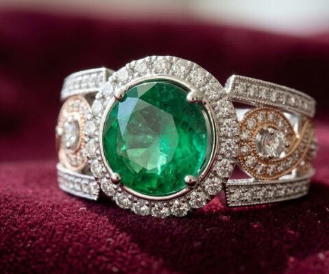 Brazilian Emerald Two-Tone Diamond Ring
