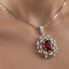 Ruby diamond floral pendant necklace in white gold
