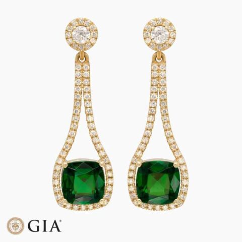 Chrome Tourmaline diamond earrings in 18K Yellow Gold