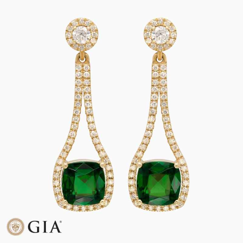 Chrome Tourmaline diamond earrings in 18K Yellow Gold