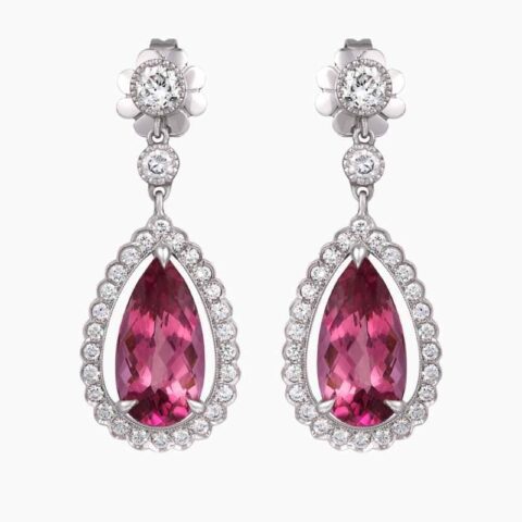 Pink Tourmaline diamond earrings in Platinum