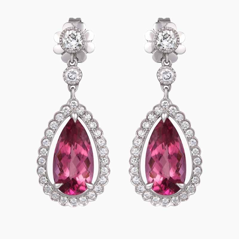 Pink Tourmaline diamond earrings in Platinum