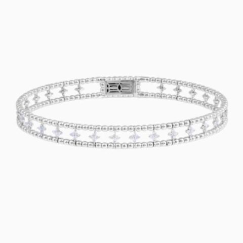 Two Row Beaded Flexible Bangle with Natural Diamond Petite Flower Clusters