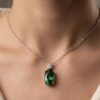 Green tourmaline diamond pendant necklace in white gold