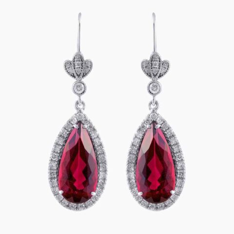 Rubellite diamond earrings in 18K White Gold