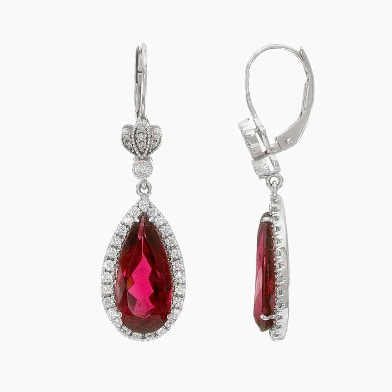 Fire Red Rubellite Diamond Drop Earrings