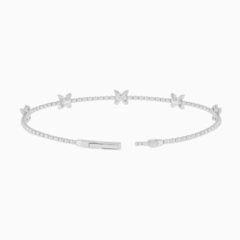 Lab Grown Diamond Flexible Beaded Butterfly Bangle with lab grown diamonds in 14k solid gold siilver