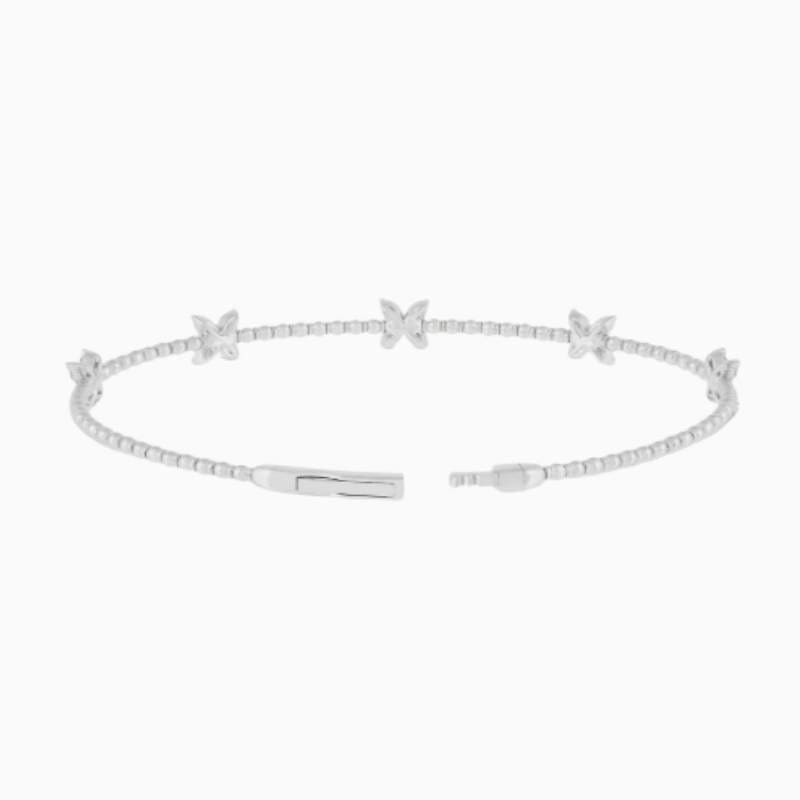 Lab Grown Diamond Flexible Beaded Butterfly Bangle with lab grown diamonds in 14k solid gold siilver
