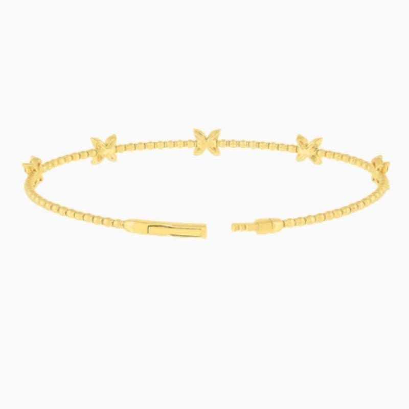 Lab Grown Diamond Flexible Beaded Butterfly Bangle with lab grown diamonds in 14k solid gold golden back