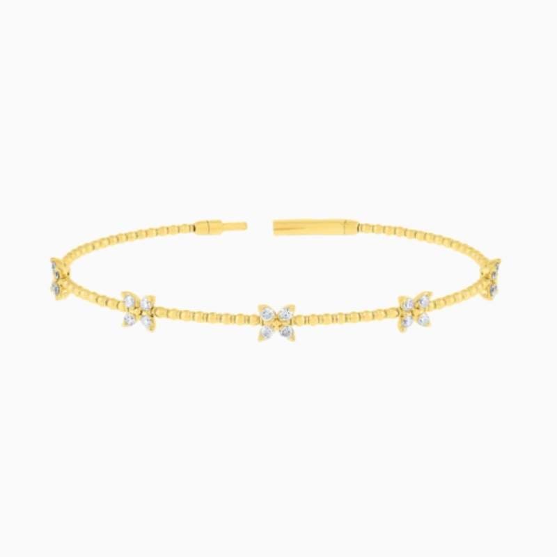 Lab Grown Diamond Flexible Beaded Butterfly Bangle with lab grown diamonds in 14k solid gold golden