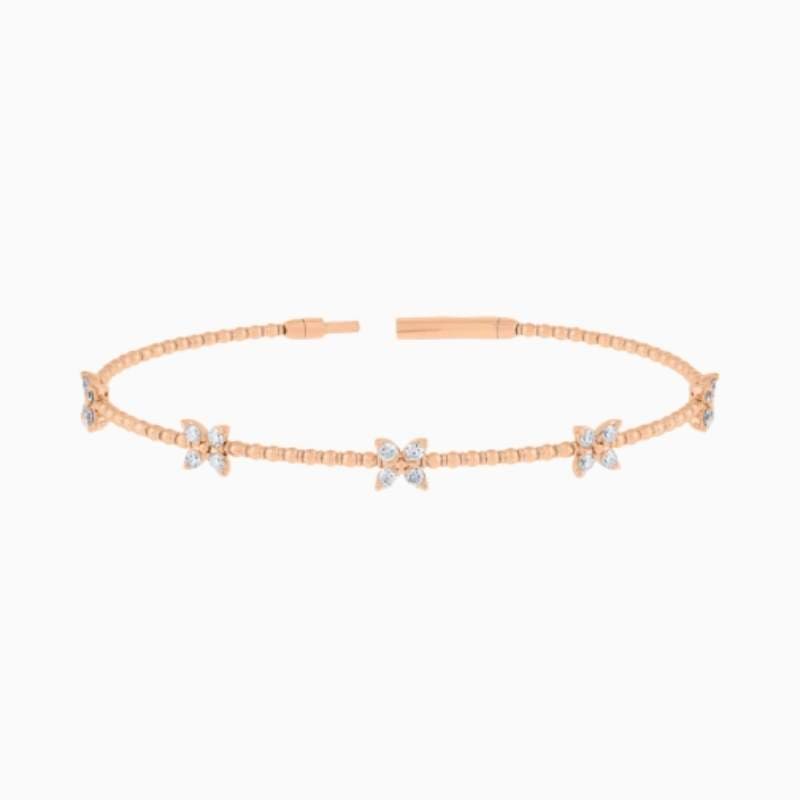 Lab Grown Diamond Flexible Beaded Butterfly Bangle with lab grown diamonds in 14k solid gold rose gold