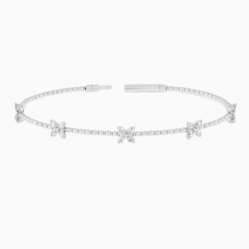 Lab Grown Diamond Flexible Beaded Butterfly Bangle with lab grown diamonds in 14k solid gold
