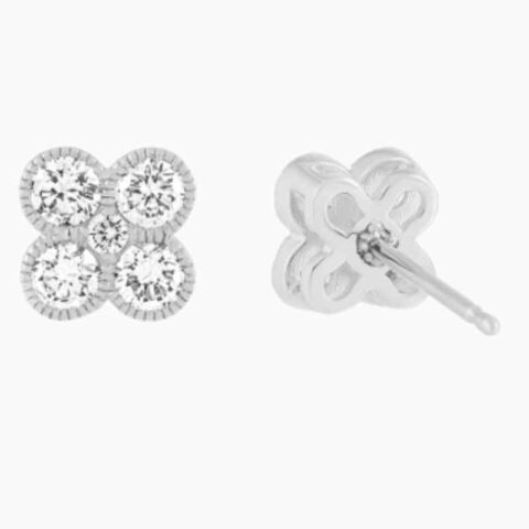 Flower Clover Beaded Lab Grown Diamond Stud Earring