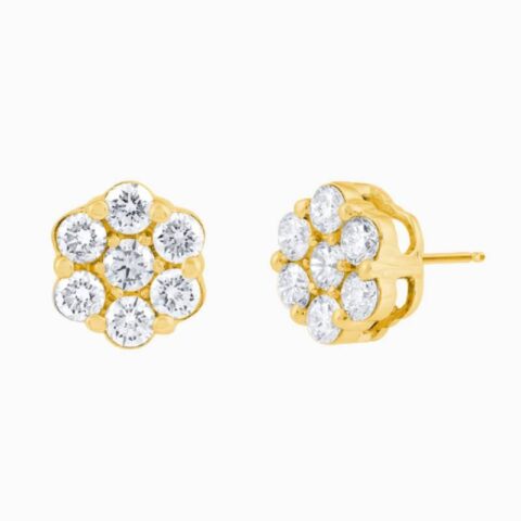 Gold flower cluster natural diamond earrings
