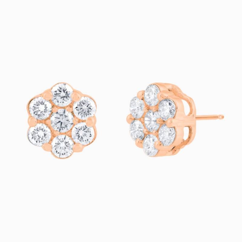Rose gold flower cluster natural diamond earrings