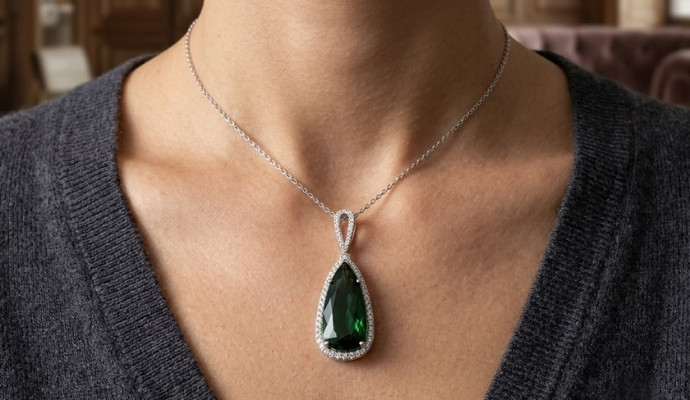 Forest Green Tourmaline Diamond Pendant