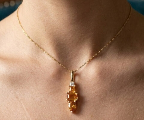 Golden Citrine Diamond Gold Pendant